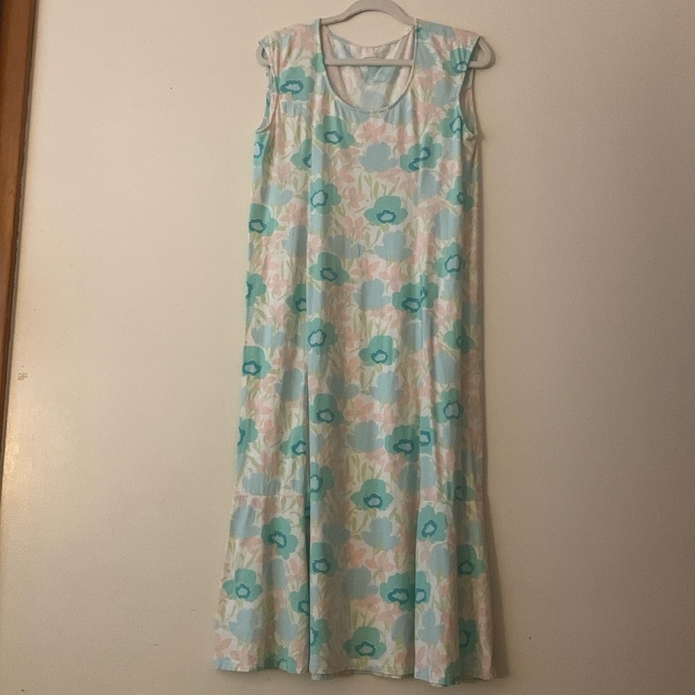 Garnet Hill 100% Cotton MIDI Dress Sleeveless Soft  Pastel Pink Blue Siz…
